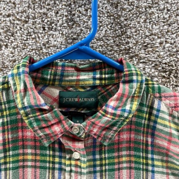 J Crew Shirt Womens 8 Red Green Plaid Button Up Flannel Always Cotton Preppy - Picture 2 of 11